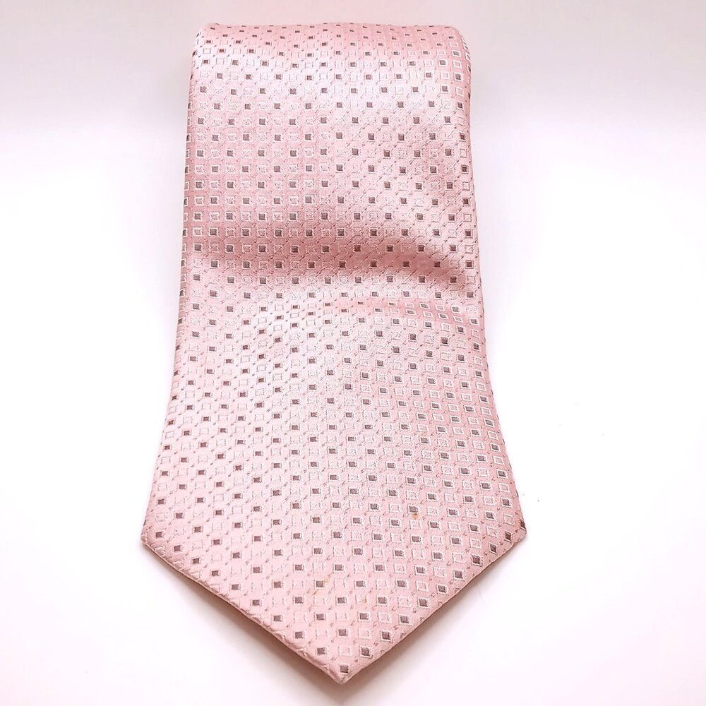 Tango Men's Tie Pink Blue All Silk Geometric Square Pattern Pointed Necktie 59"L